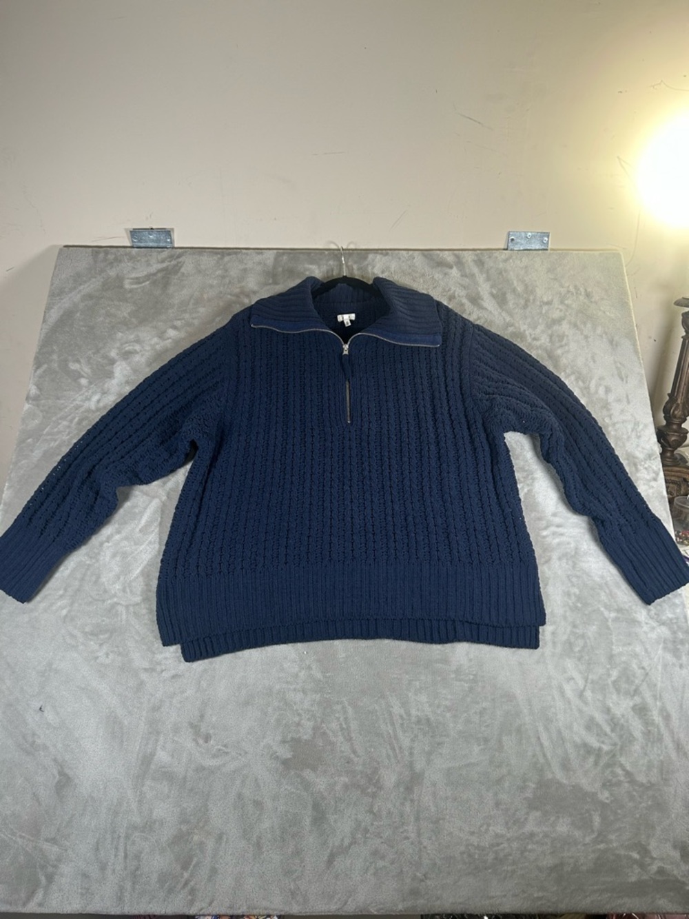 Aerie Navy Cable-Knit Half-Zip oversized Pullover Sweater - Picture 4 of 14